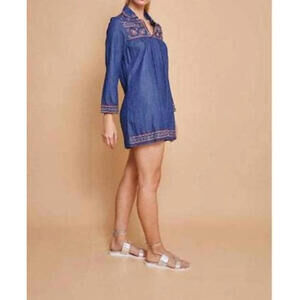 Guadalupe Ellie Floral Dress in Blue Denim Size Medium